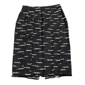 Nanette Lepore Pencil Skirt 2 Dark Blue White Textured Raw Hem Cotton Linen